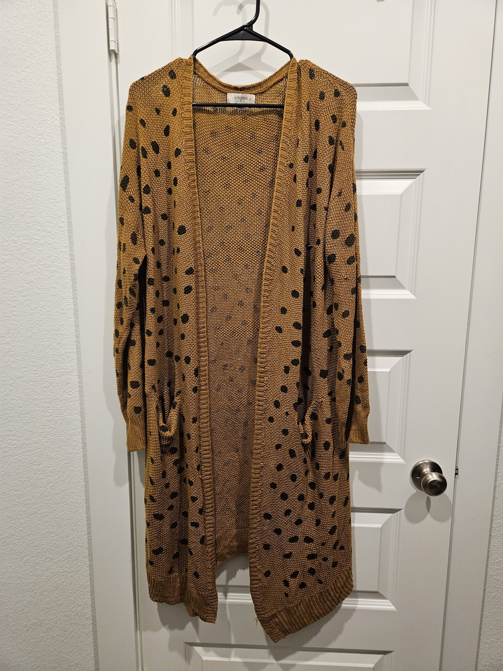 Umgee Polka Dot Open Front Drop Shoulder Cardigan Brown & Black XL